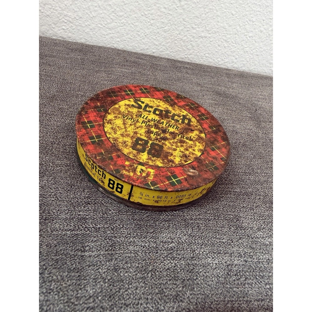 Vintage Scotch Plaid Display Tin 3M Vinyl Electrical Tape Rusty Tin With Tape
